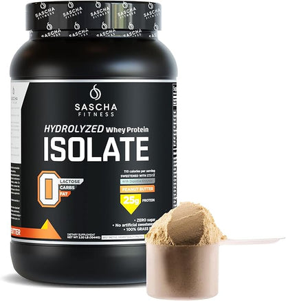 SASCHA FITNESS Hydrolyzed Whey Protein Isolate,100% Grass-Fed (2.3 Pounds, Peanut Butter)