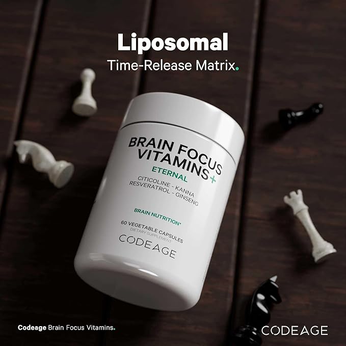 Codeage Brain Focus Vitamins+ Nootropic Supplement with Citicoline as Cognizin, Panax Ginseng, Resveratrol, Gotu Kola, Vitamin B12 Methylcobalamin - Liposomal Delivery - Non-GMO - 60 Capsules