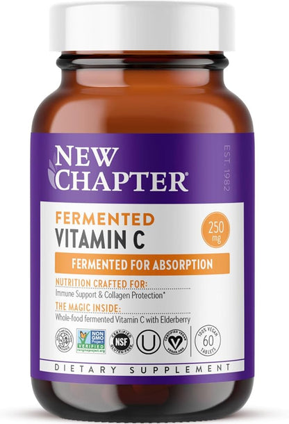 New Chapter Fermented Vitamin C + Elderberry, ONE Daily for Immune Support & Collagen Protection, Made with Organic Herbs, Certified Vegan, Gluten Free, 60 Count