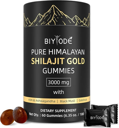 Shilajit Gummies: Pure Shilajit Himalayan Rich in Ashwagandha Gaulshura Fulvic Acid 85 Micronutrients Suitable for Men and Women No Added Sugar Non-GMO 100% Natural Organic 60 Gummies