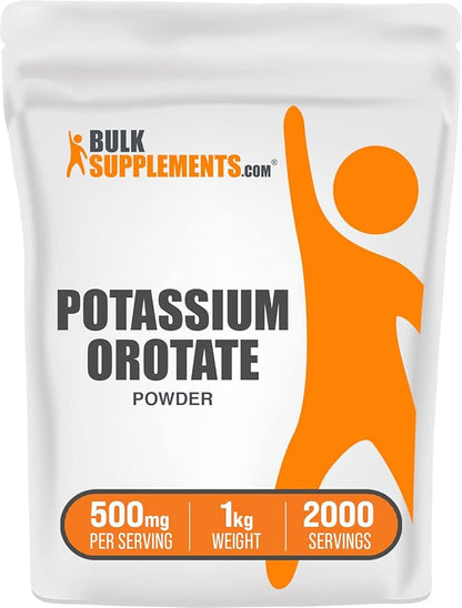 BulkSupplements.com Potassium Orotate Powder - Potassium Supplement, Potassium Orotate 500mg, Potassium Powder - Gluten Free, 500mg (95mg Potassium) per Serving, 1kg (2.2 lbs) (Pack of 1)