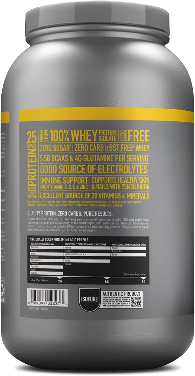Isopure Protein Powder, Zero Carb Whey Isolate with Vitamin C & Zinc for Immune Support, 25g Protein, Keto Friendly, Banana Cream, 44 Servings, 3 Pounds (Packaging May Vary)