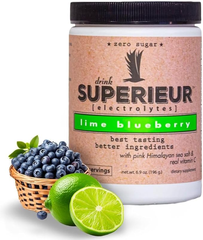 Superieur Electrolytes–Plant Based Electrolyte Supplement w/Sea Minerals for Hydration & Recovery–Keto Friendly, Non-GMO, Zero Sugar, Vegan, Healthy Sports Drink Powder–Lime Blueberry (70 Servings)