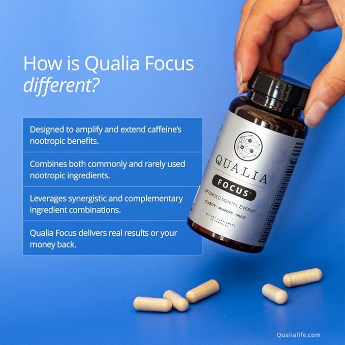 Qualia FOCUS Brain Booster Supplement | A Powerful Nootropic Designed to Deliver Sustained Mental Energy, Alertness, Concentration & Memory | With Ginkgo Biloba, L-Theanine Plus | 1 Month Supply