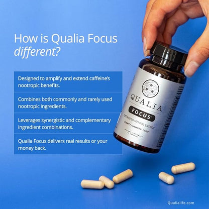 Qualia FOCUS Brain Booster Supplement | A Powerful Nootropic Designed to Deliver Sustained Mental Energy, Alertness, Concentration & Memory | With Ginkgo Biloba, L-Theanine Plus | 1 Month Supply