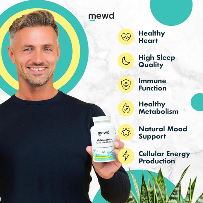 MEWD Adult Daily Multivitamin Gummy which Includes L-Theanine, Iron, Essential Vitamins, Vegan, Gluten Free, 60 Count