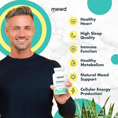 MEWD Adult Daily Multivitamin Gummy which Includes L-Theanine, Iron, Essential Vitamins, Vegan, Gluten Free, 60 Count