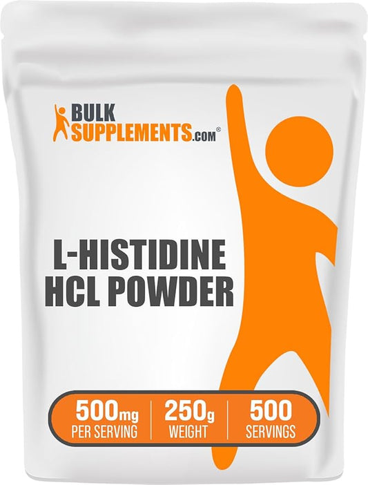 BulkSupplements.com L-Histidine HCl Powder - L-Histidine Supplement, Histidine 500mg - Essential Amino Acid, Gluten Free, 500mg per Serving, 250g (8.8 oz) (Pack of 1)