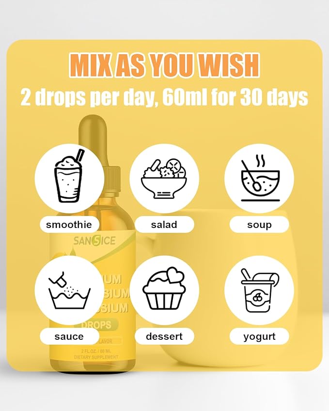 Calcium Magnesium Potassium Supplement Liquid,400mg Magnesium Glycinate,600mg Calcium Magnesium Drop Supplement with Vitamin D and Zinc (60ml/Lemon Flavor)