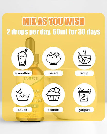 Calcium Magnesium Potassium Supplement Liquid,400mg Magnesium Glycinate,600mg Calcium Magnesium Drop Supplement with Vitamin D and Zinc (60ml/Lemon Flavor)