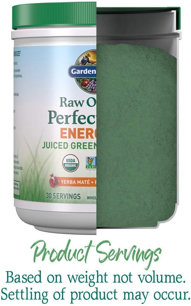 Garden of Life Raw Organic Perfect Food Energizer Juiced Green Superfood Powder - Yerba Mate Pomegranate, & Probiotics, Gluten Free Whole Food Greens Supplements, 30 Servings, 9.73 Oz