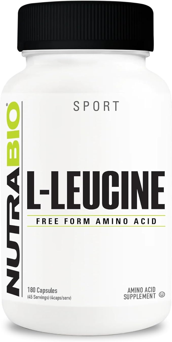 NutraBio 100% Pure L-Leucine - Muscle Recovery and Support - Naturally Fermented Free Form Amino Acid - Vegan, Non-GMO, Gluten Free - 400mg, 180 Capsules