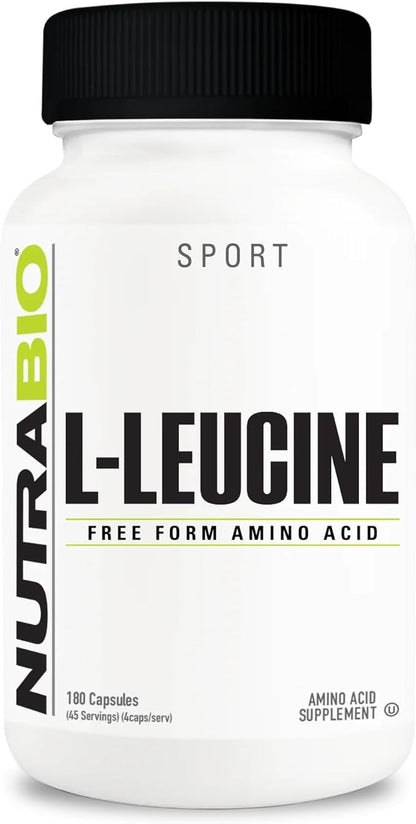 NutraBio 100% Pure L-Leucine - Muscle Recovery and Support - Naturally Fermented Free Form Amino Acid - Vegan, Non-GMO, Gluten Free - 400mg, 180 Capsules