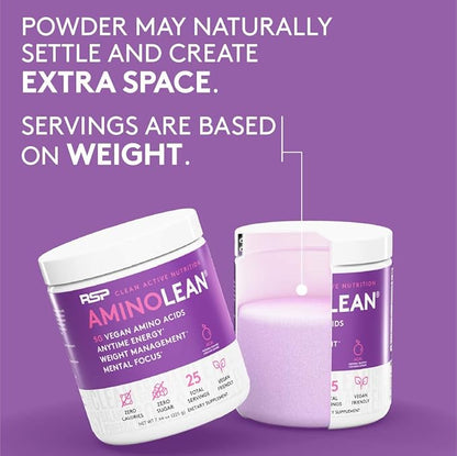 RSP AminoLean - All-in-One Natural Pre Workout, Amino Energy, Weight Management - Vegan BCAAs, Preworkout for Men & Women, Acai, 25 Serv