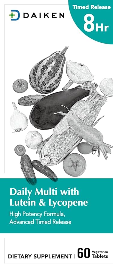 DAIKEN Lutein Multivitamin with Lycopene, Time Released Multivitamin for Women & Men, 27 Full Spectrum Vegan Multivitamin, Mini & Easy to Swallow, 60 Tablets (Pack of 2)