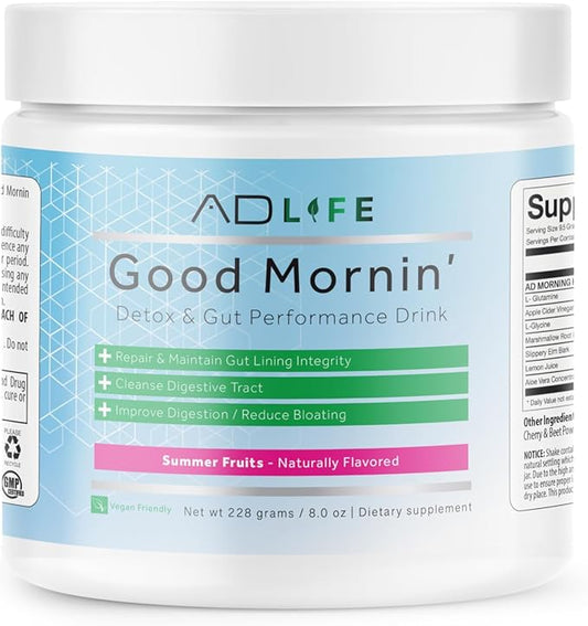 Project AD Life Good Morning Detox and Performance Drink, Naturally Flavored and Formulated with L-GLutamine, Apple Cider Vinegar, and Aloe Vera (24 Servings, Summer Fruits)