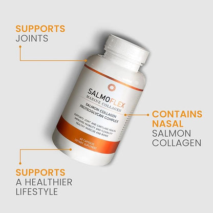 Salmoflex Marine Collagen Peptides with Hyaluronic Acid and Vitamin C, D, E - Salmon Collagen Supplement for Bone and Joint - Hair, Skin and Nails Vitamins - 60 Capsules (Pack of 3)