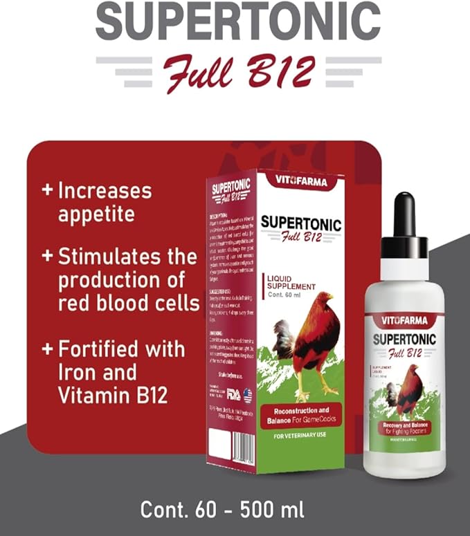 Supertonic Full B12 for Rooster - Multivitamin boosters for Roosters, Vitamin Recovery Liquid 60ml
