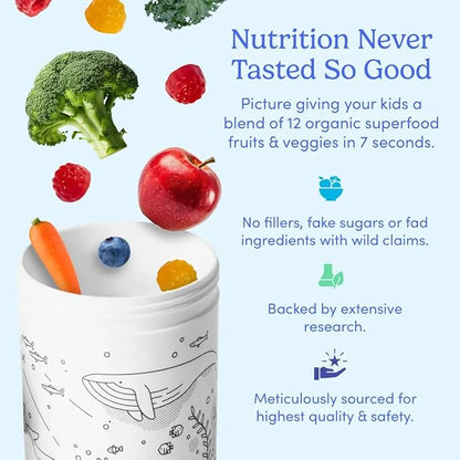 FIRST DAY Kids Daily Multivitamin Gummies – Vitamin A, D3, B6, B12, C, K2 & More to Support Growth, Brain Function, Immunity – Made w/Organic Fruits & Veggies, Only 2g Sugar – 30 Day Supply