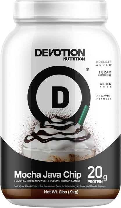 Devotion Nutrition Protein Powder Blend | Gluten Free, Keto Friendly, No Added Sugars | 1g MCT | 20g Whey & Micellar Protein | 2lb Tub (Mocha Java Chip)