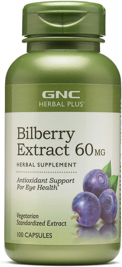 GNC Herbal Plus Bilberry Extract 60mg | Supports Eye and Vision Health | 100 Count