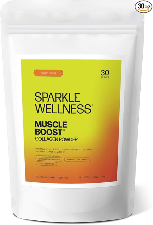 Muscle Boost (Orange) [30-Serves] | Collagen Supplement Powder with Hydrolyzed BODYBALANCE Collagen Peptides & Buffered Vitamin C | Improves Body Composition