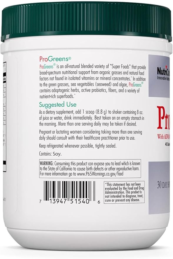 Nutricology ProGreens 265 g Powder - Organic Greens Superfood Powder, Powdered Greens, Greens Blend, Healthy Greens Supplement, Green Drink Powder, Advanced Probiotic Formula - 30 Day Supply