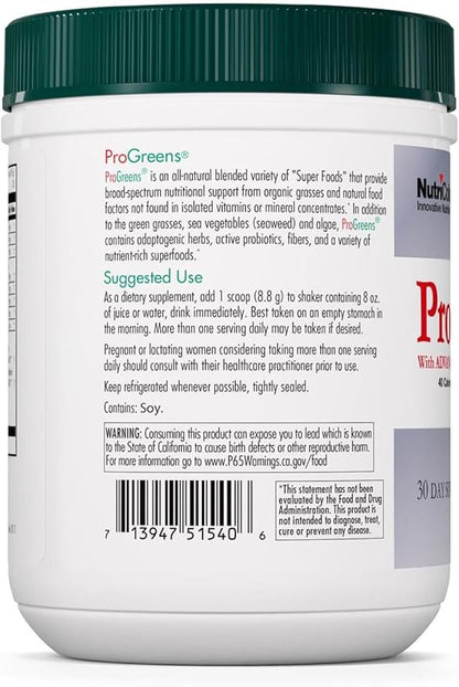 Nutricology ProGreens 265 g Powder - Organic Greens Superfood Powder, Powdered Greens, Greens Blend, Healthy Greens Supplement, Green Drink Powder, Advanced Probiotic Formula - 30 Day Supply