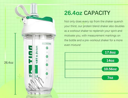 Litex Shaker Bottles for Protein Shakes, 26oz Blender Shaker Bottle for Pre-Workout,Shaker Cups with Straw, BPA-free Tritan Mixer Bottles for Protein Powder,with Cup Brush and Instructions (White)