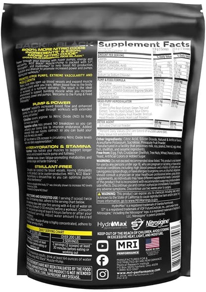 MRI NO2 Black Nitric Oxide Supplement for Pump, Muscle Growth, Vascularity & Energy - Powerful NO Booster Pre-Workout with Citrulline + 30 Servings (Jacked Juice)