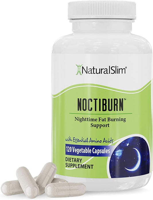 NaturalSlim NoctiBurn Night Burning & Metabolism Support Supplements with Essentials Amino Acid - Nighttime Fat Burner - 120 Vegetable Capsules