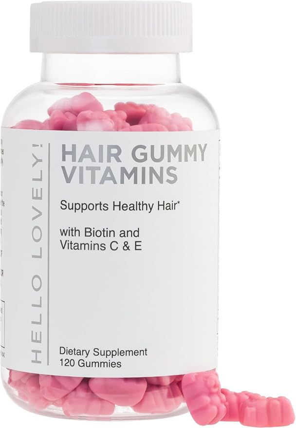 Hello Lovely! Hair Vitamins Gummy with Biotin 5000 mcg Vitamin E & C Support Hair Growth, Premium Vegetarian Non-GMO, for Stronger Beautiful Hair, Skin & Nails Supplement - 120 Bear Gummies