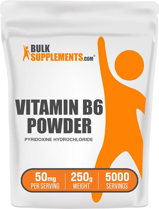 BulkSupplements.com Pyridoxine HCl Powder - Vitamin B6 Supplement, Vitamin B6 50mg - for Immune Support, Gluten Free, 50mg of Pyridoxine B6 per Serving, 250g (8.8 oz) (Pack of 1)