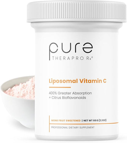 Pure Therapro Rx Liposomal Vitamin C Powder, Patented PureWay Vegan Vitamin C Supplement, Supports Healthy Aging, Immune Function & Collagen Formation, Non-GMO, Made in The USA (66g,120 Servings)