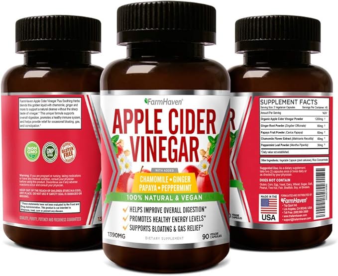 Apple Cider Vinegar Capsules With Ginger, Papaya & Chamomile | 1390mg | Improves Digestion, Energy, Immunity | Soothes Gas & Bloating Issues | Like With Mother | Non-GMO & 100% Natural | 90 Capsules
