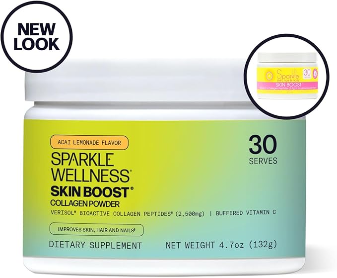 Sparkle Wellness Skin Boost (Acai Lemonade) [30-Serves] | Collagen Powder Supplement with VERISOL Bioactive Hydrolyzed Collagen Peptides & Vitamin C to Improve Skin, Hair & Nail Health