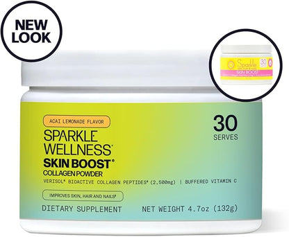 Sparkle Wellness Skin Boost (Acai Lemonade) [30-Serves] | Collagen Powder Supplement with VERISOL Bioactive Hydrolyzed Collagen Peptides & Vitamin C to Improve Skin, Hair & Nail Health