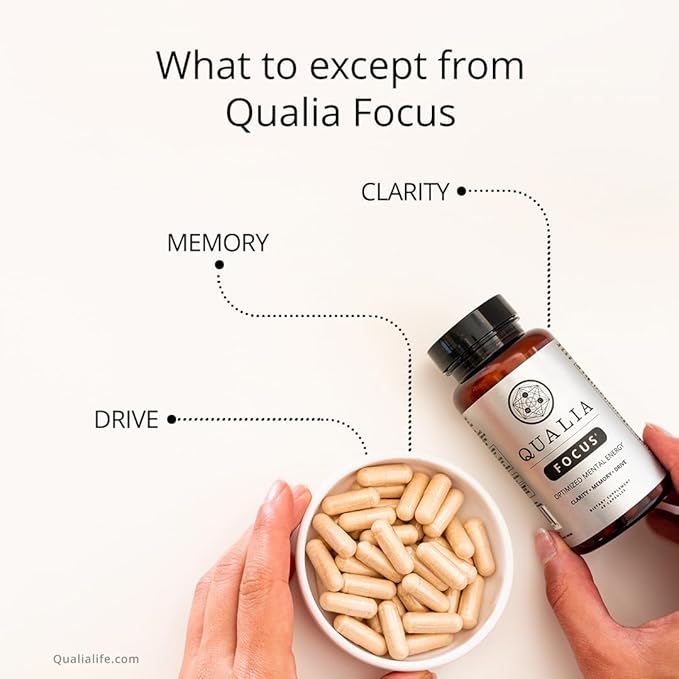 Qualia FOCUS Brain Booster Supplement | A Powerful Nootropic Designed to Deliver Sustained Mental Energy, Alertness, Concentration & Memory | With Ginkgo Biloba, L-Theanine Plus | 1 Month Supply