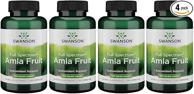 Swanson Full Spectrum Amla Fruit (Indian Gooseberry)-Ayurvedic Herbal Supplement Promoting Vitality & Energy Support-Packed with Phytonutrients to Support Wellness-(120 Capsules, 500mg Each) 4 Pack