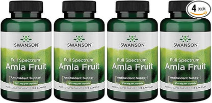 Swanson Full Spectrum Amla Fruit (Indian Gooseberry)-Ayurvedic Herbal Supplement Promoting Vitality & Energy Support-Packed with Phytonutrients to Support Wellness-(120 Capsules, 500mg Each) 4 Pack
