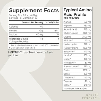 Sports Research Collagen Peptides - Hydrolyzed Type 1 & 3 Collagen Powder Protein Supplement for Healthy Skin, Nails, & Joints - Easy Mixing Vital Nutrients & Proteins, Collagen for Women & Men