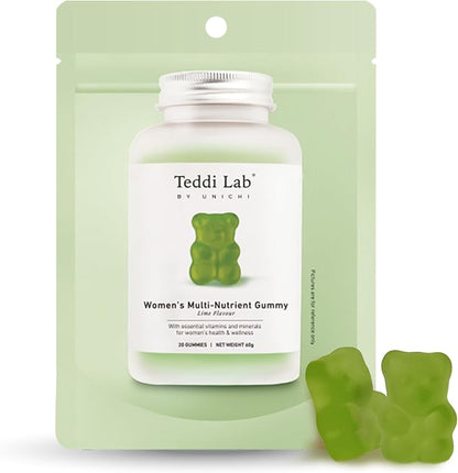 Unichi Women’s Multi-Nutrient Gummy 20 Count, 18 Essential Vitamins & Minerals Specially Designed for Women to Improve Overall Vitality, Non-GMO, Lime Flavour