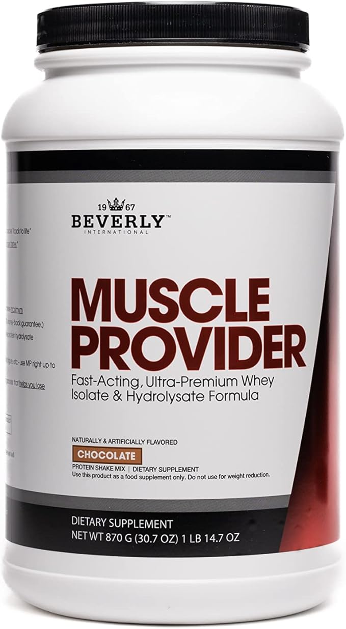 Beverly International Muscle Provider, 30 Servings, Chocolate. Super-Fast-Absorbing Whey Protein Powder for Recovery, Lean Muscle. Fills Your Muscles, not Your Stomach. Tastes Like ice Cream!