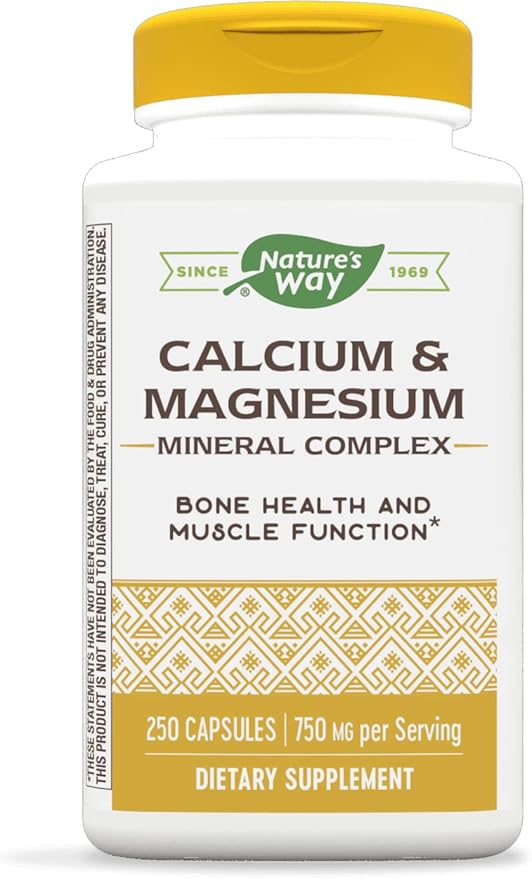 Nature's Way Calcium & Magnesium Mineral Complex, Supports Bone Health & Muscle Function,* 750 mg per 3-Capsule Serving, 250 Capsules (Packaging May Vary)