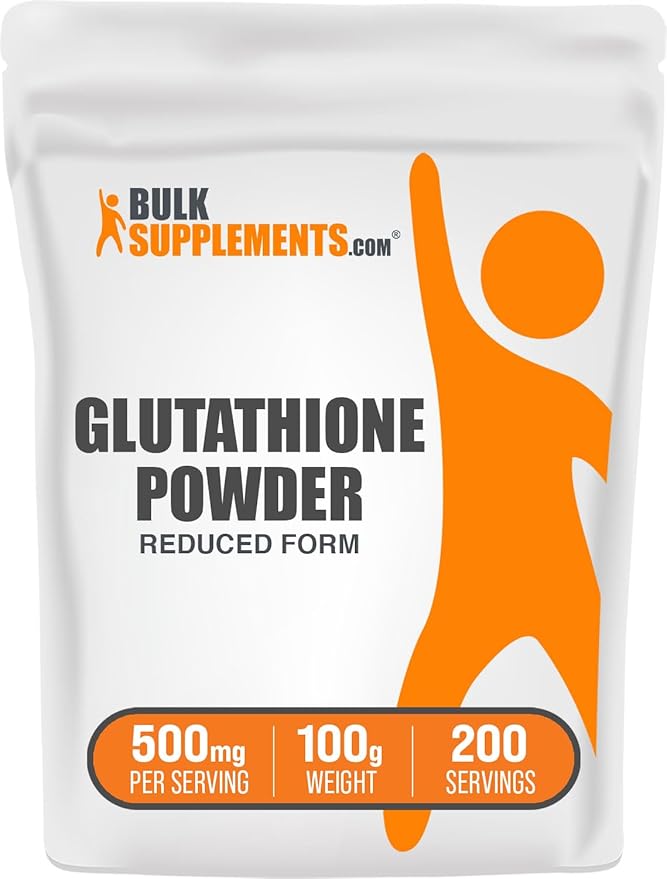BulkSupplements.com Glutathione Reduced Powder - Glutathione Supplement, Reduced Glutathione Powder - Glutathione 500mg, Gluten Free, 500mg per Serving, 100g (3.5 oz) (Pack of 1)