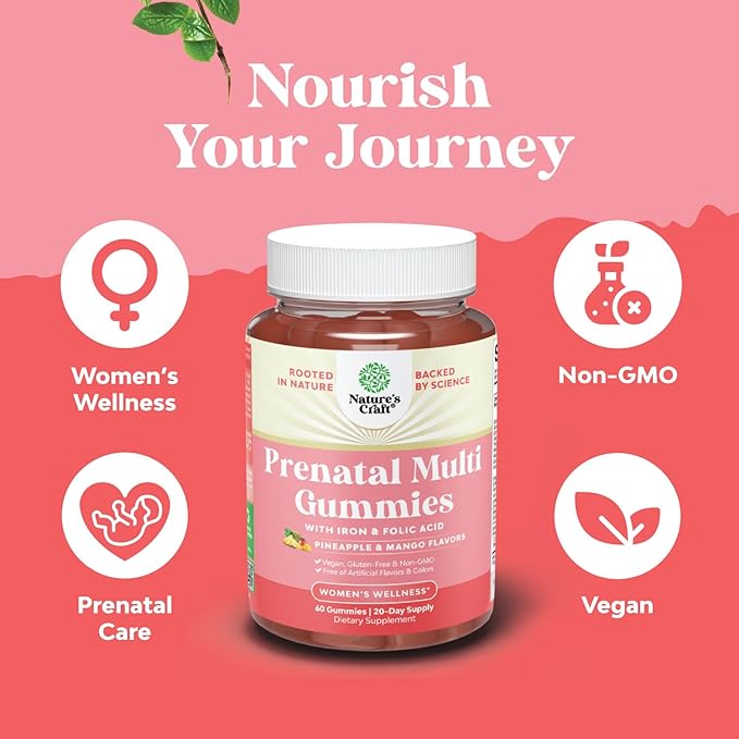 Vegan Prenatal Gummies for Women - Gummy Prenatal Vitamins for Women with Iron Folic Acid and Superfruit Blend - Chewable Prenatal Vitamins for Women Gummy Formula (Pineapple Mango) - Trial Size