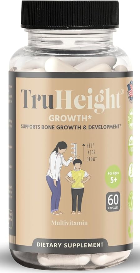 TruHeight Growth Capsules - Natural Growth & Development Supplement for Kids & Teens - Endorsed by Pediatricians - Vitamin D, K, Calcium & Ashwaganda - Bone Strength Capsules - Kids Vitamins - Ages 5+