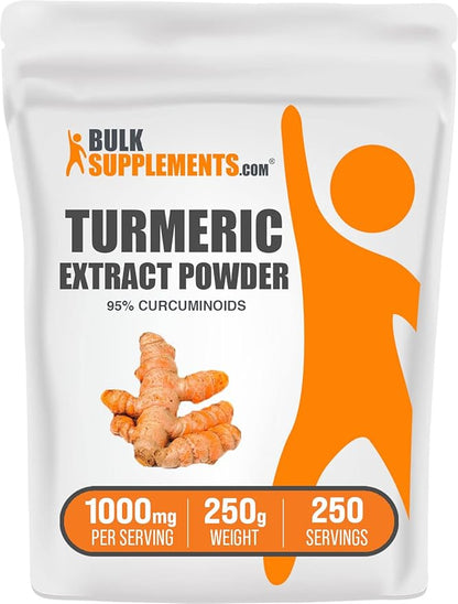 BulkSupplements.com Turmeric Extract Powder - from Turmeric Root, Curcumin Supplements 1000mg, Turmeric Curcumin Powder - Gluten Free, 1000mg per Serving, 250g (8.8 oz) (Pack of 1)