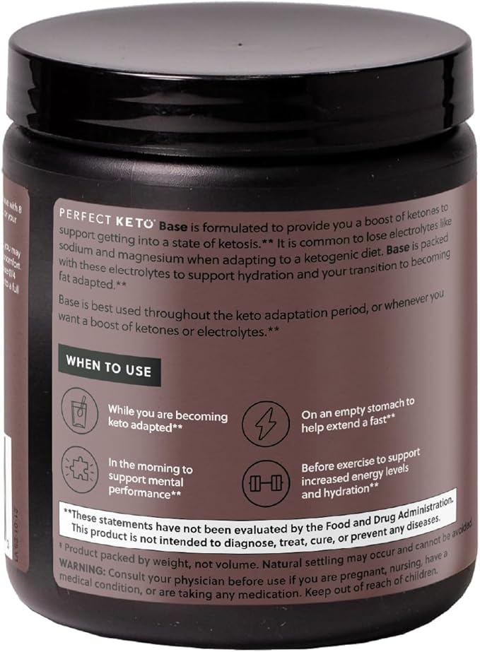 Perfect Keto Exogenous Ketones Powder, BHB Salts for Ketosis & Fasting Support, Electrolytes for Hydration, Caffeine Free Energy, Chocolate, 8.57 oz
