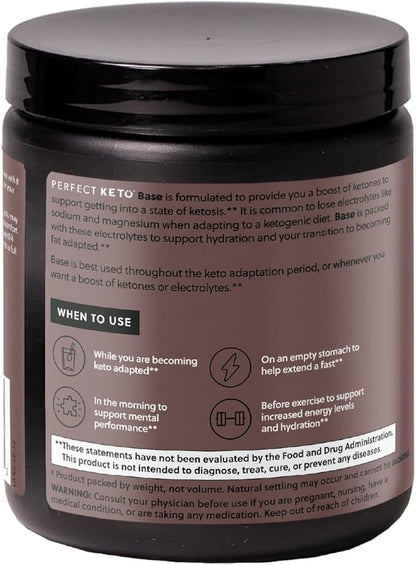 Perfect Keto Exogenous Ketones Powder, BHB Salts for Ketosis & Fasting Support, Electrolytes for Hydration, Caffeine Free Energy, Chocolate, 8.57 oz